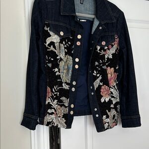 White House Black Market Dark Blue Embroidered Jean Jacket
